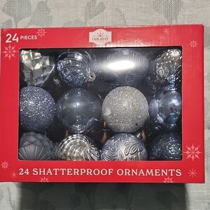 24-Piece Silver and Blue Shatterproof Ornaments